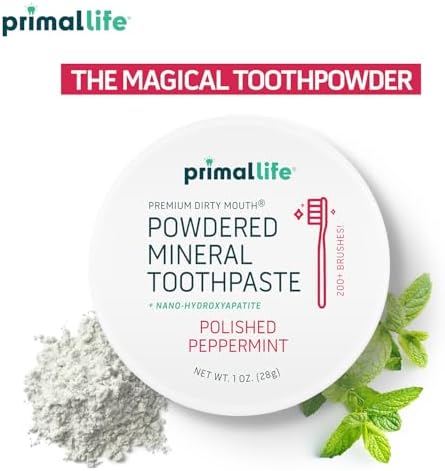 Primal Life Organics - Dirty Mouth Toothpowder, Tooth Cleaning Powder, Flavored Essential Oils with Natural Kaolin & Bentonite Clay, Good for 200+ Brushings, Paleo, Organic, Vegan (Peppermint, 1 oz)