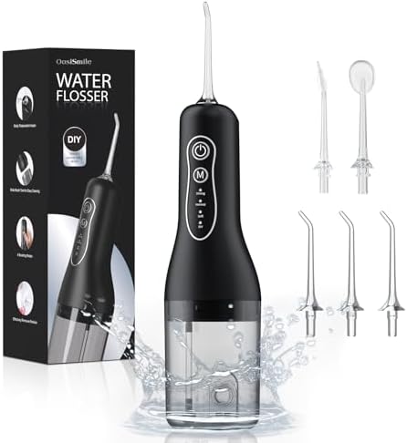 Water Flosser Teeth Cleaner, 4 Modes Rechargeable Portable Cordless Oral Irrigator 260ML Electric Dentel Flossers with DIY Strength, IPX7 Waterproof Travel Flossing Cleaning Picks for Home, Travel