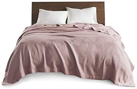 Madison Park Soft Certified 100% Egyptian Cotton Breathable Cozy Blanket, Premium Waffle Knit Classic Design, Luxury All Season Lightweight Cover for Bed, Couch and Sofa, Rose King(108"x90")