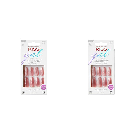Kiss Gel Fantasy Press On Nails, Nail Glue Included, 'West Coast', Medium Pink, Long Size, Coffin Shape, Includes 28 Nails, 2G G