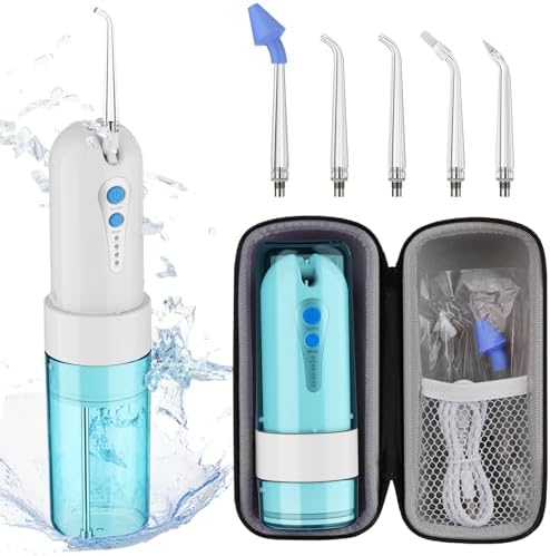 Water Dental Flosser for Teeth Cleaning and Flossing with Travel Size Case – Rechargeable Oral Irrigator, Water Flosser for Adults, IPX7 Waterproof, 5 Jet Tips & 4 Modes