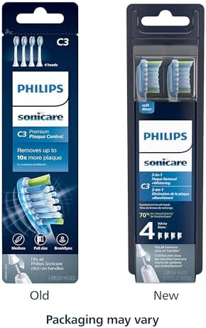 Philips Sonicare Genuine C3 Premium Plaque Control Toothbrush Heads, One Year Supply, 4 Brush Heads, White, HX9044/65