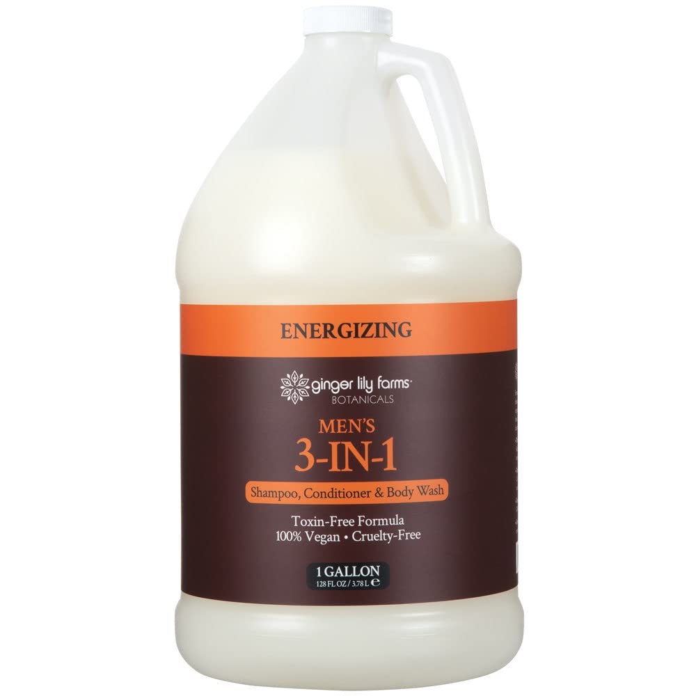 Ginger Lily Farms Botanicals Men'S 3-In-1 Shampoo, Conditioner & Body Wash, 100% Vegan & Cruelty-Free, Energizing Scent, 1 Gallo