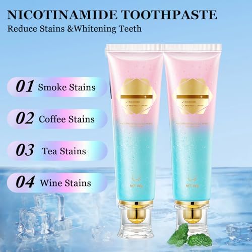 2Pcs Acssart Radiant Whitening Toothpaste, Niacinamide Whitening Toothpastes, Niacinamide Intensive White Toothpastes, Fresh Breath, Deep Cleaning Care