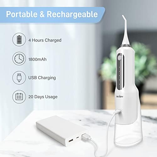 Sejoy Water Flosser, Water Dental Flosser Water Flosser Cordless Rechargeable, Oral Irrigator Rechargeable for Home Travel Office, 270ML IPX7 Waterproof 5 Cleaning Modes and 5 Jet Tips