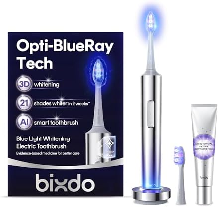 Whitening Electric Toothbrush W60 - Oscillating & Sonic Blue Light Technology with Pap Toothpaste for Sensitive Teeth, 2-in-1 Cleaning + Whitening, 180-Day Battery, Smart AI Brushing Modes