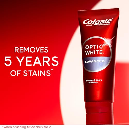 Colgate Optic White Advanced Hydrogen Peroxide Toothpaste, Teeth Whitening Toothpaste Pack, Enamel-Safe Formula, Helps Remove Tea, Coffee, and Wine Stains, Sparkling White, 3 Pack, 3.2 oz