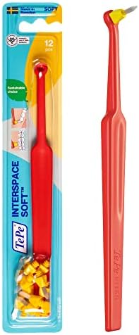 TePe Interspace Angled Soft Toothbrush for Braces with Single-End Tuft and Removable Head, 12 Pack