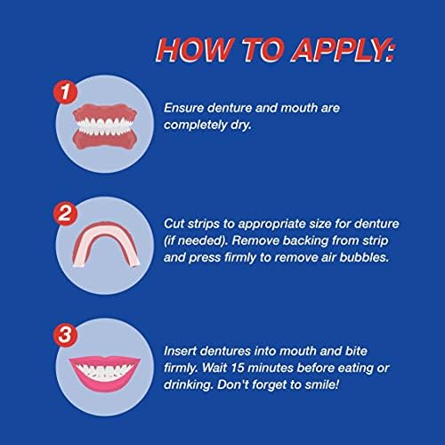 Secure Denture Adhesive Strips - Zinc Free - Waterproof - Comfortable Cushion Fit for Uppers & Lowers - Extra Firm All-Day-Hold - No Mess - Clean Ingredients - 30 Strips (2 Pack)