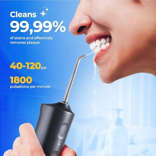Operan Water Flosser for Teeth, 300ML Portable Dental Flosser with 4 Modes & 4 Nozzles, IPX7 Waterproof Rechargeable Oral Irrigator, Long Battery for Home, Braces Flossers, and Travel-Black+1Pack