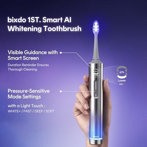Whitening Electric Toothbrush W60 - Oscillating & Sonic Blue Light Technology with Pap Toothpaste for Sensitive Teeth, 2-in-1 Cleaning + Whitening, 180-Day Battery, Smart AI Brushing Modes