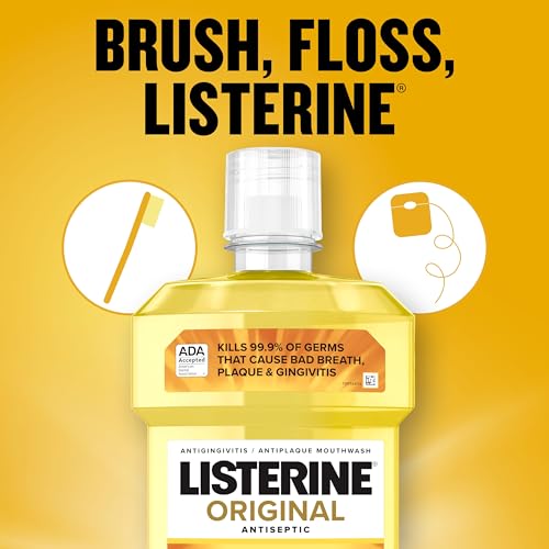 Listerine Original Antiseptic Oral Care Mouthwash to Kill 99.9% of Germs That Cause Bad Breath, Plaque and Gingivitis, ADA-Accepted Mouthwash, Original Flavored Oral Rinse, 1.5 L, 6 Pack