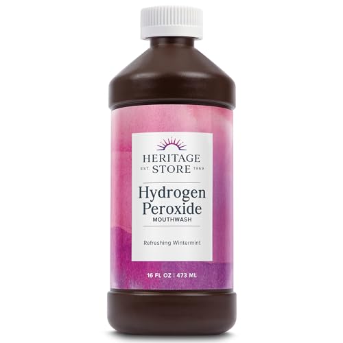 Heritage Store Hydrogen Peroxide Mouthwash, Daily Oral Care, Fresh Mint Mouth Wash - Gentle Bubbling Action for Clean Healthy Gums and a Fresh Mouth, Sweetened w/Xylitol, Cool Wintermint Flavor, 16oz