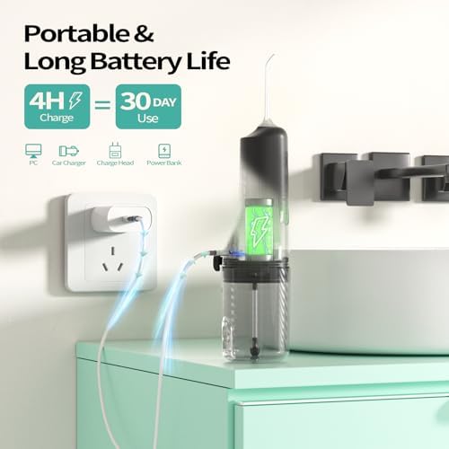 Water Flosser Teeth Cleaner, 4 Modes Rechargeable Portable Cordless Oral Irrigator 260ML Electric Dentel Flossers with DIY Strength, IPX7 Waterproof Travel Flossing Cleaning Picks for Home, Travel