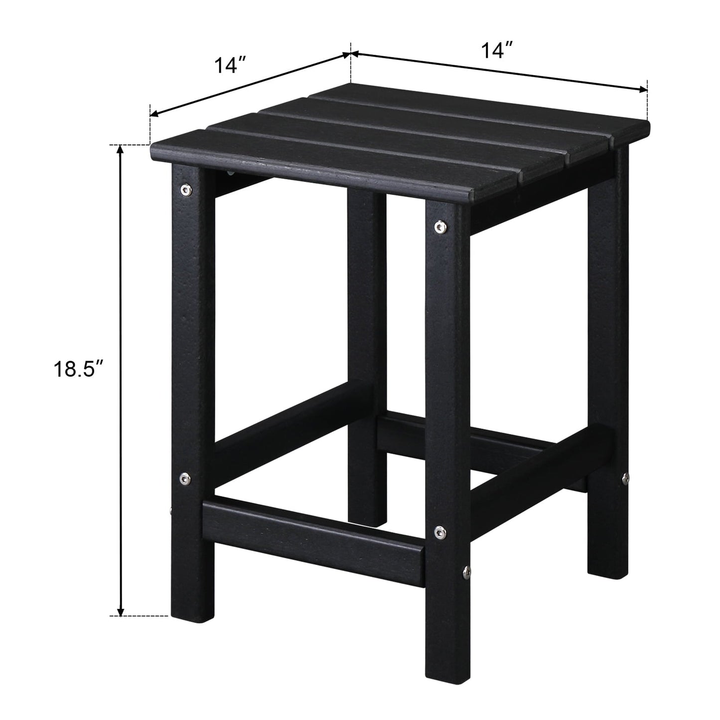 Xilee Single Layer Square HDPE Side Table ,16 x 16 inches Adirondack Table Poolside Patio Table, 14*14 inch HDPE End Table for Outside Backyard Pool Indoor Companion Black