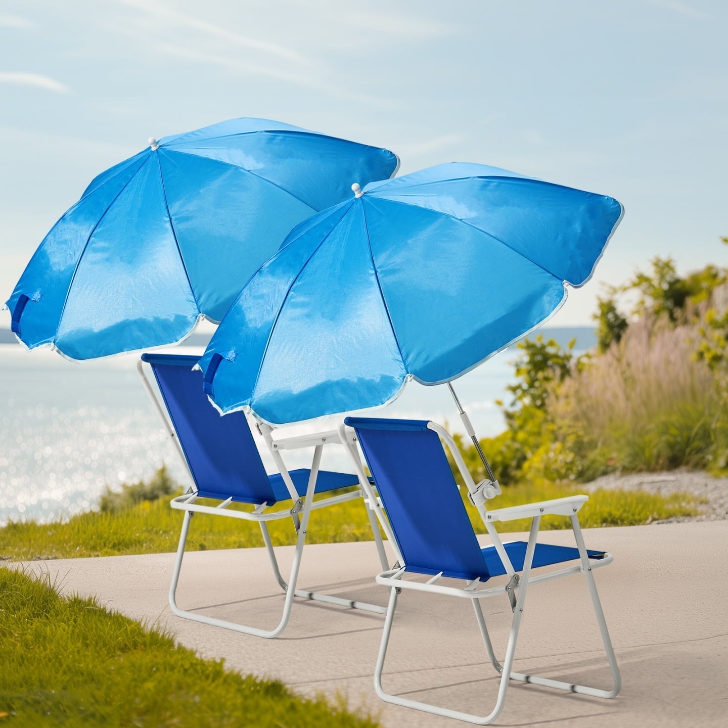 Folding Camping Chair with Adjustable Umbrella for Adults, Lightweight Portable Beach Chairs for Travel & Outdoor Activities, 265lbs Capacity, Blue
