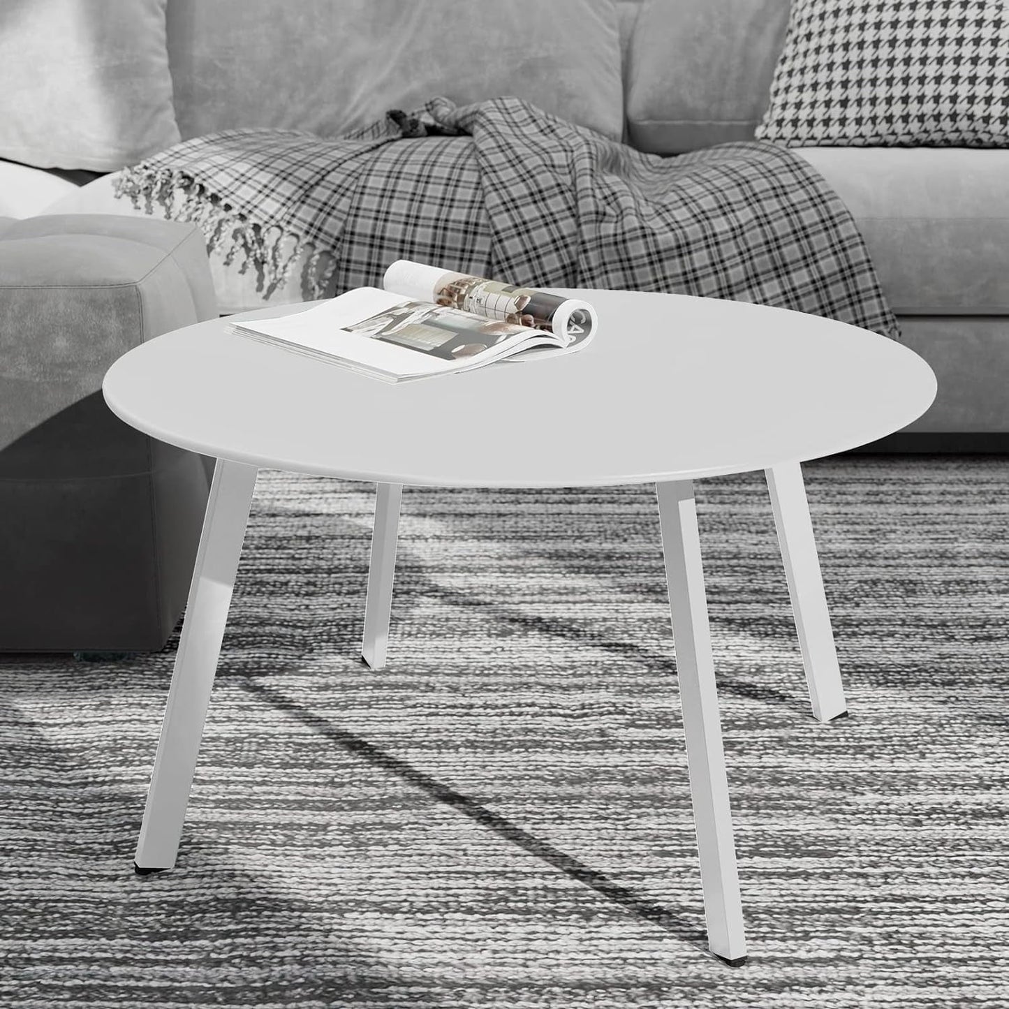 Simple Round Accent Table - Three-Legged Design with Black Non-Slip Pads, Versatile for Living Spaces/Office (Modern Decor) - White