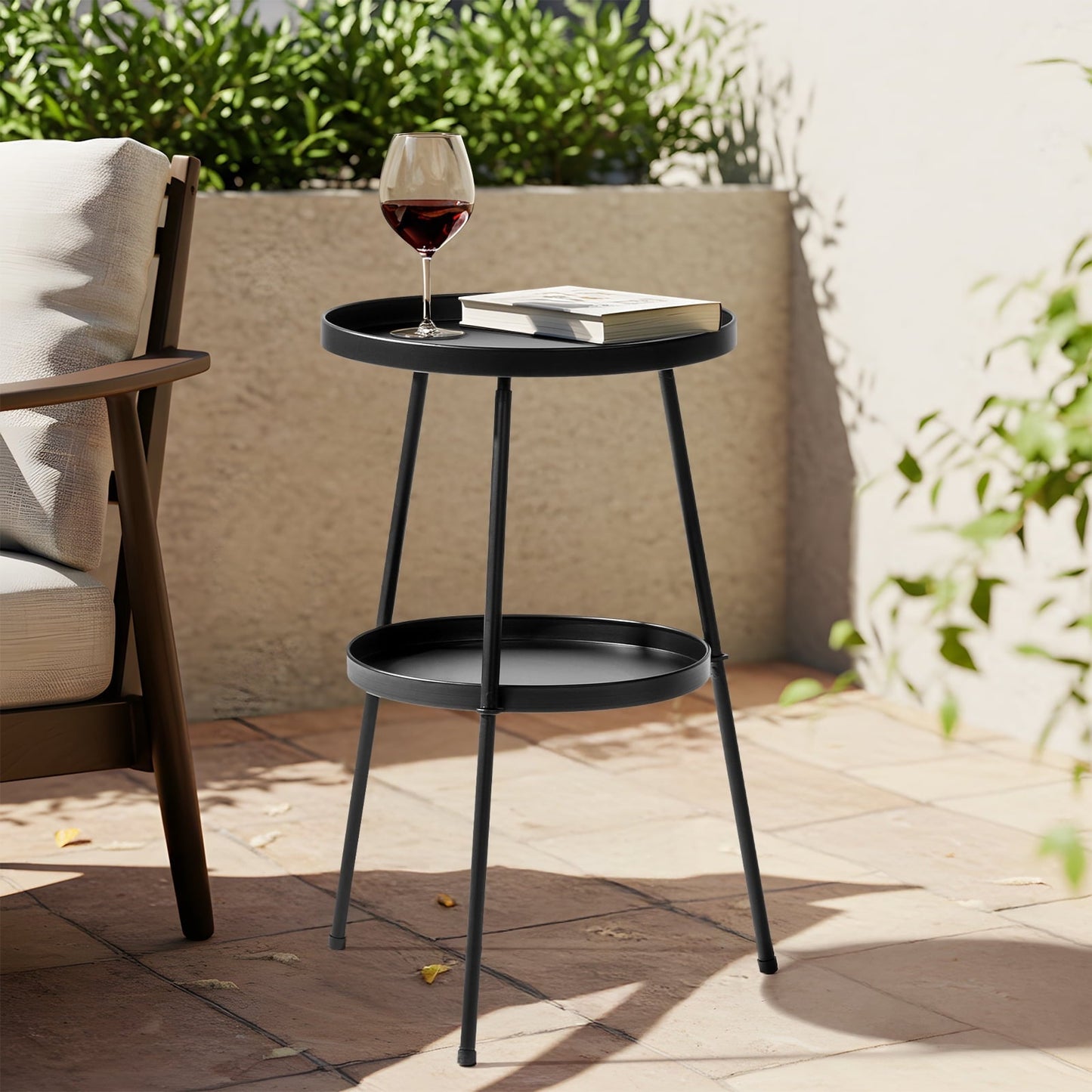 Zimtown Round Side Table 24 Inch Iron End Table for Small Spaces Easy Assembly Living Room Bedroom Black