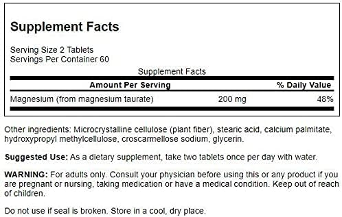 Swanson Magnesium Taurate - Mineral Supplement - Natural Magnesium & Taurine Formula- (120 Tablets, 100mg Each) (4 Pack)