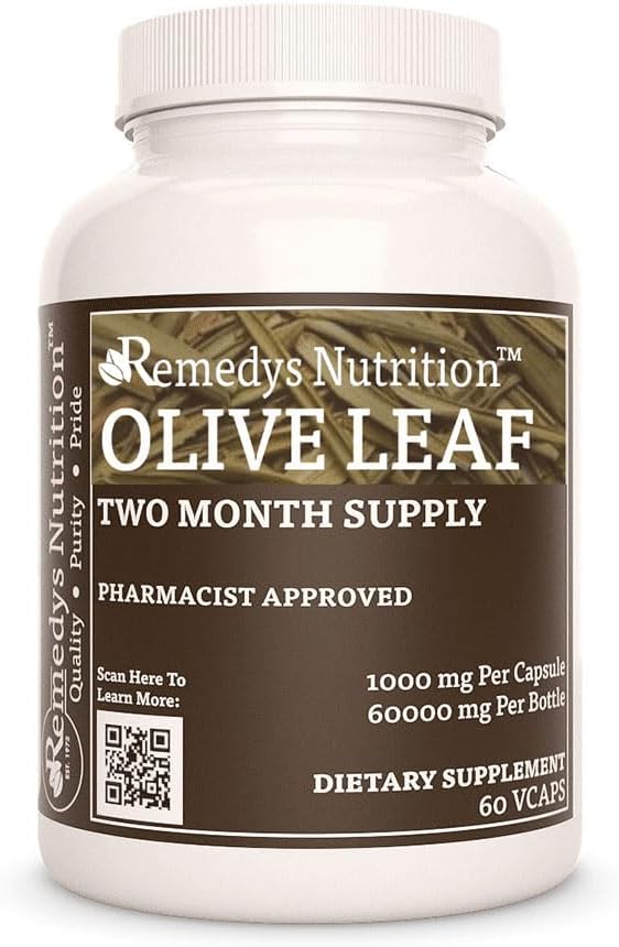 Remedy's nutrition Olive Leaf | 1,000 mg, 60 Vegan Capsules Herbal Dietary Supplement | Two Month Supply