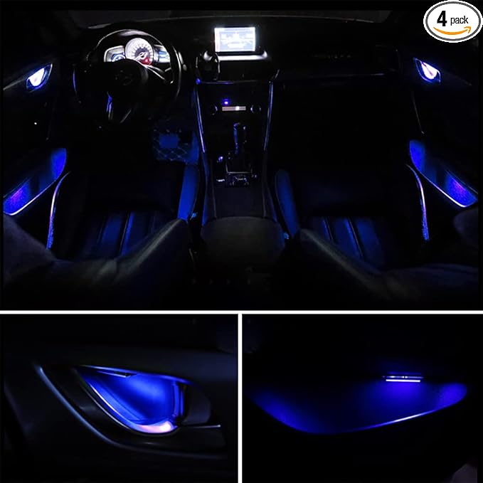 Automotive Door Handle Lights,12V 4pcs LED Interior Lights Multicolor Universal Fit for Car Interior Atmosphere Light (Blue)