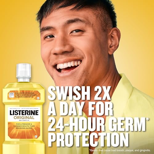 Listerine Original Antiseptic Oral Care Mouthwash to Kill 99.9% of Germs That Cause Bad Breath, Plaque and Gingivitis, ADA-Accepted Mouthwash, Original Flavored Oral Rinse, 1.5 L, 6 Pack