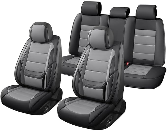 Car Seat Covers Full Set Custom Fit for Ford Taurus 1999-2018 - Premium Leather with Lumbar Support, Breathable, Anti-Slip & Excellent Seating Experience (Black&Gray, Full Set)
