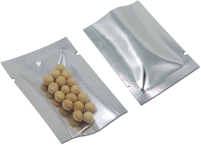 Silver Aluminum Foil Pouch Heat Seal Front Window Plastic Mini Open Top Flat Vacuum Packaging Mylar Bag Food Small Sample Mylar Storage with Tear Notch (200, 12x17cm (4.7x6.7 inch))