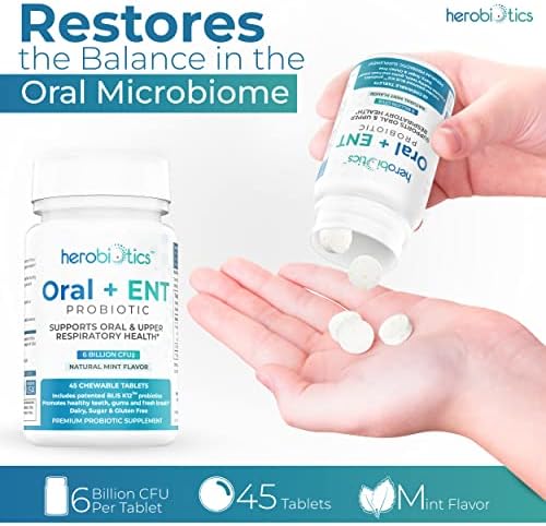 Oral Probiotics for Better Breath, Gingivitis, Strep Throat, Tonsil Stones, ENT - 6 Bn CFU Oral Probiotics with Lactobacillus Reuteri, L. Plantarum & BLIS K12-45 Chewable Tablets