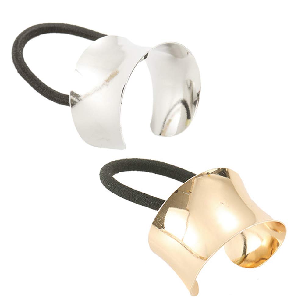 2 Pieces Cuff Ponytail Holder Metal Hair Ties Hair Cuff Elastic Hair Band Gothic Punk Cuff Wrap Ponytail Holder Elastic Rope Hai