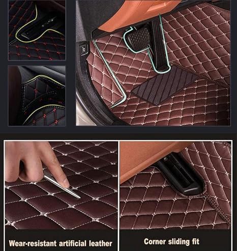Custom Floor Mats for Cars，Luxury Full Coverage All Weather Car Floor Mats，Leather Car Mat Set ， Floor Mats for 99% of Cars, Trucks & SUVs (Border White, Middle Black Rice)
