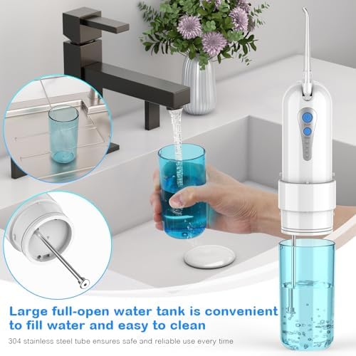 Water Dental Flosser for Teeth Cleaning and Flossing with Travel Size Case – Rechargeable Oral Irrigator, Water Flosser for Adults, IPX7 Waterproof, 5 Jet Tips & 4 Modes