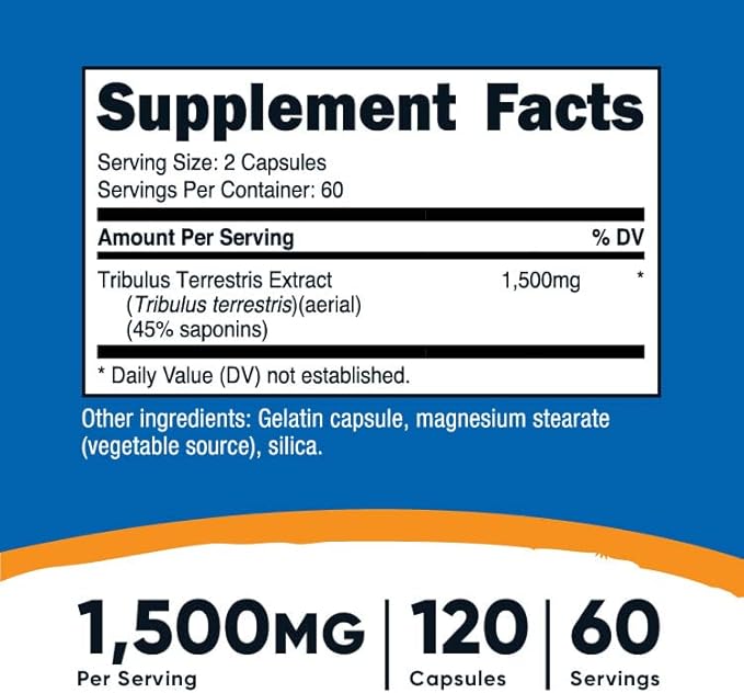 Nutricost Tribulus Terrestris Extract 750mg, 120 Capsules (3 Bottles)