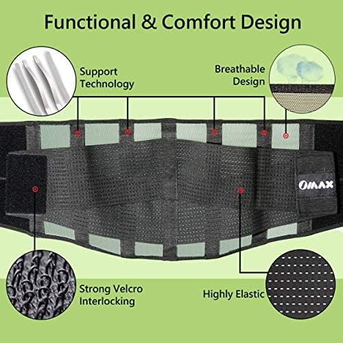 OMAX Lumbar Back Brace for Lower Back Pain, Adjustable Support Belt for Men/Women for Work, Breathable Brace for Herniated Disc, Sciatica, L 39"-43"