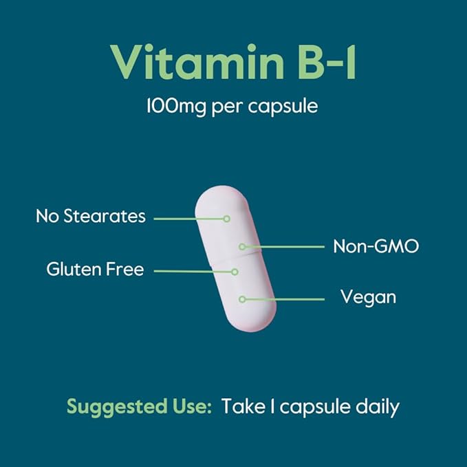 BESTVITE Vitamin B-1 100mg (240 Vegetarian Capsules) - No Stearates - No Dicalcium Phosphate - Vegan - Non GMO - Gluten Free