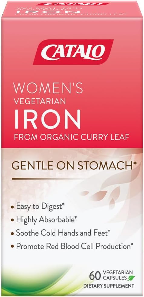 CATALO Iron Supplement for Women with Organic Curry Leaf - Gentle, High Absorption, Vegetarian-Friendly, Stomach-Easy Formula - 60 Tablets