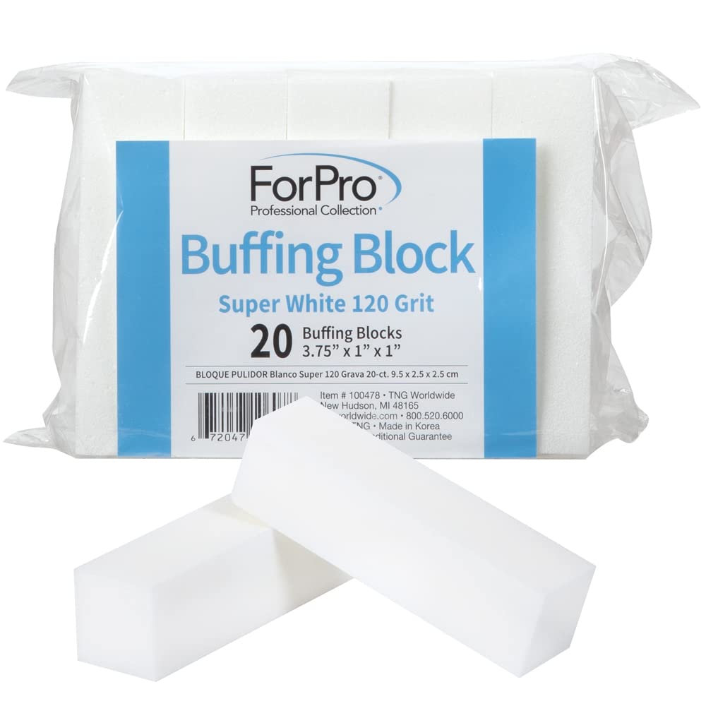 ForPro Super White Buffing Block, 120 Grit, Four-Sided Manicure and Pedicure Nail Buffer, 3.75    L x 1    W x 1    H, 20-Count