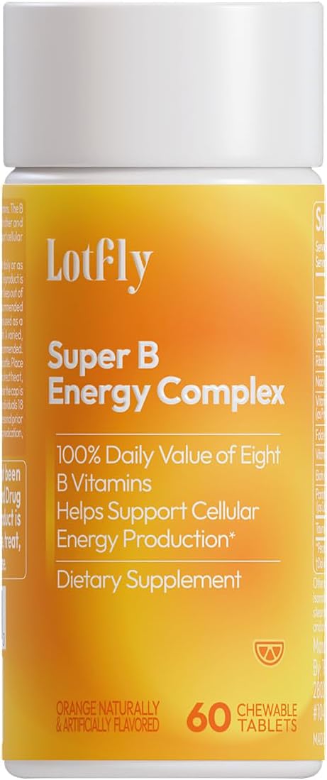 Vitamin B Complex with B1, B2, B3, B5, B6, B7, B9, B12 Taurine–Immune Support, Energy Metabolism and Nervous System – Super B Complex with Blood Orange Powder – 60 Tablets for Men & Women