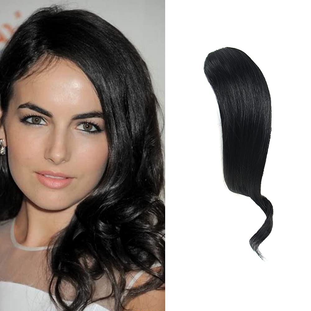 Dsoar 2Pcs Wave Side Bang Clip In Bangs Real Human Hair Wave Fringe Hair Extensions(Jet Black)