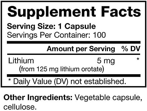 Lithium Orotate - Bioavailable Chelated Mineral Supplement - 5 mg per Capsule - Supports Brain Health, Cognition, & Mood - 90 Capsules