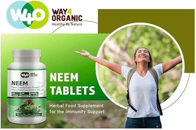 Neem Triple Complex - High-Potency Azadirachta Indica Tablets, Neem Leaves, Bark, Flowers in Ratio (80:10:10) - 300 Tablets, 150 Serving, 1000 Mg (Pack of 2)