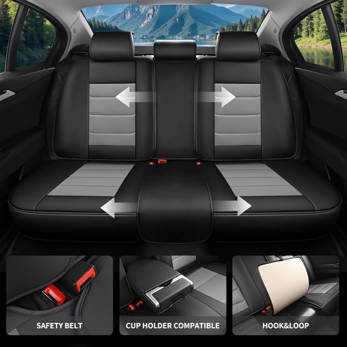 Car Seat Covers Full Set Fit for Buick Verano 2012-2017, Premium Faux Leather Waterproof Car Seat Protectors with Lumbar Support, Breathable Anti-Slip Easy to Install(Black&Gray,Full Set)