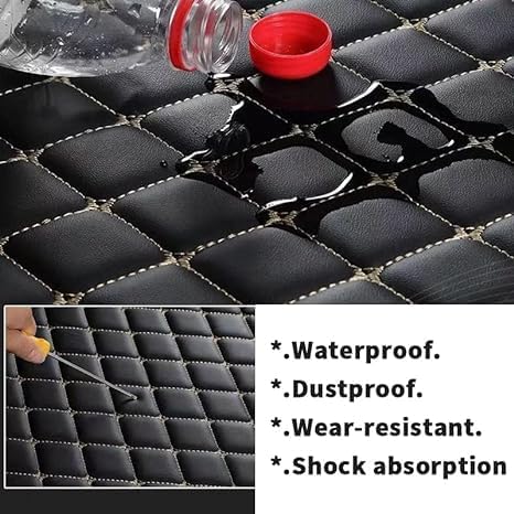 Custom Floor Mats for Cars，Luxury Full Coverage All Weather Car Floor Mats，Leather Car Mat Set ， Floor Mats for 99% of Cars, Trucks & SUVs (Black Double Stitched Edges with Yellow Stripes)