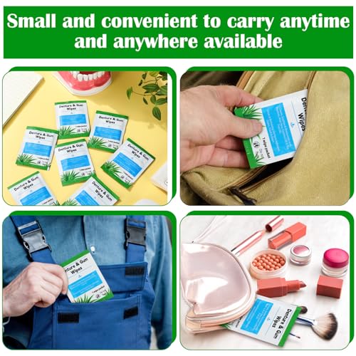 Timgle 200 Pcs Denture Cleaning Wipes Refreshes Gums Deep Cleaning Wipes for Remove Denture Adhesive, Food Debris, Stains and Odor