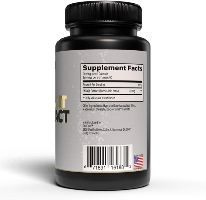 GenOne Shilajit Extract Capsules | Natural Energy & Immunity Booster | 50% Fulvic Acid + Trace Minerals & Iron | 60 Pills | 100% Pure Shilajit Extract