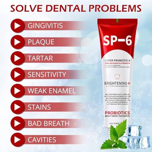 SP-6 Probiotic Whitening Toothpaste for Teeth Whitening and Gum Health,Fresh Mint Flavor,Daily Use for Oral Care (3packs, Fresh Mint)
