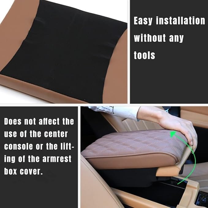 Leather Car Armrest Box Pad, 2025 Upgrade Universal Auto Arm Rest Cushion Memory Cotton Armrest Box Pad, Car Center Console Cover for Most Vehicle, Car Accessories (#1)