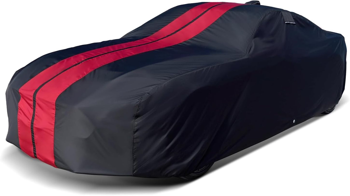 iCarCover Custom Car Cover for Pontiac Tempest 4-Door (1964-1967) Waterproof All-Weather Rain Snow UV Sun Protector Full Exterior Indoor Outdoor Car Cover (Stripe - Black/Red)