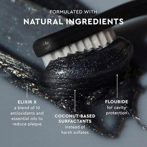 MOON Charcoal Toothpaste, Whitening Stain Removal with Cavity Protection - SLS Free Teeth Whitening Toothpaste with Fluoride - Vegan - Reduce Plaque & Support Gum Health - Peppermint (4.2 Oz)