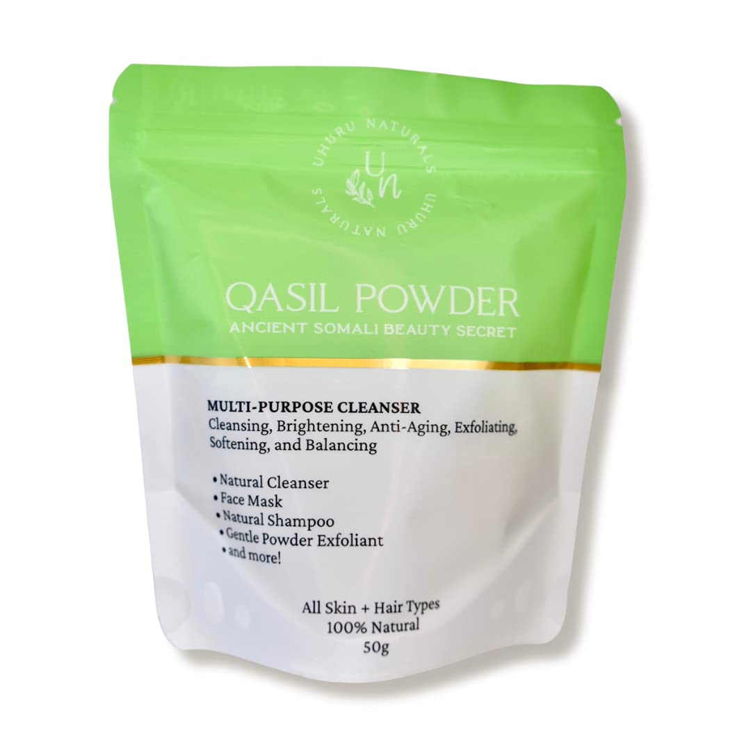Uhuru Naturals Qasil Powder 50 Grams - Ancient Somali Beauty Secret, Gentle Deep Cleansing Facial Mask For Beautiful Glowing Ski